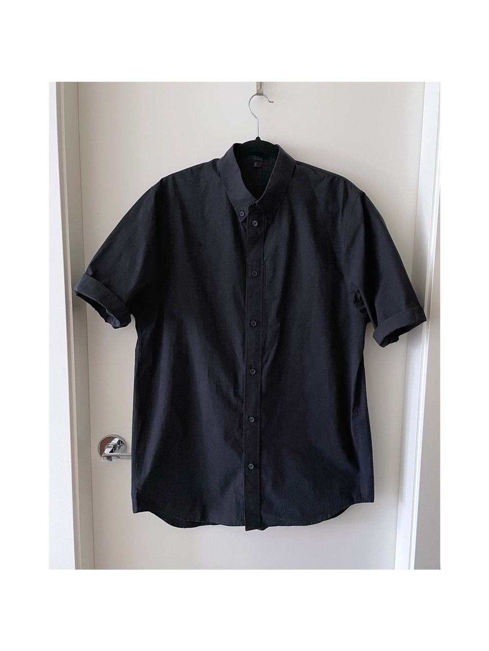 COS mens cotton short sleeve buttons down in navy blue